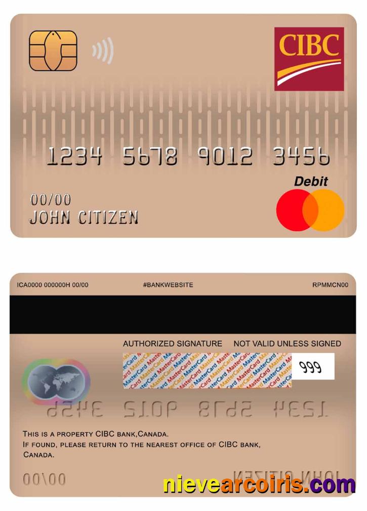 Canada CIBC Bank mastercard debit card